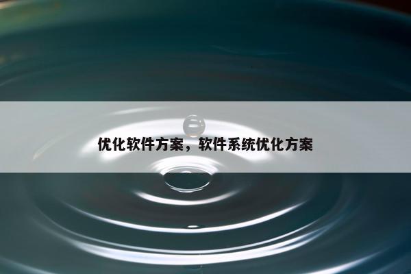 优化软件方案，软件系统优化方案