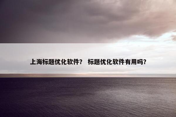 上海标题优化软件？ 标题优化软件有用吗？