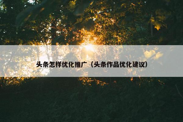 头条怎样优化推广（头条作品优化建议）