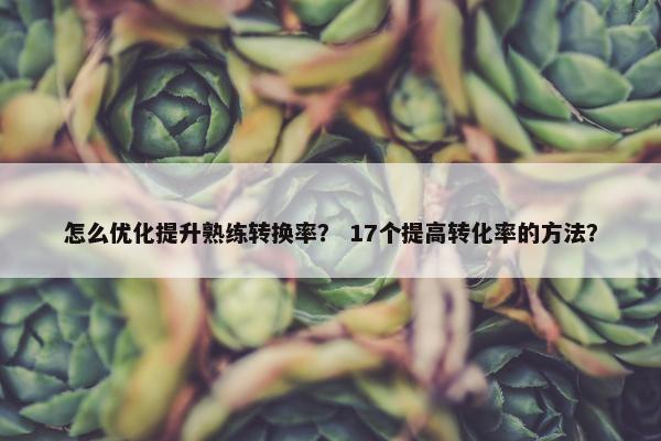 怎么优化提升熟练转换率？ 17个提高转化率的方法？