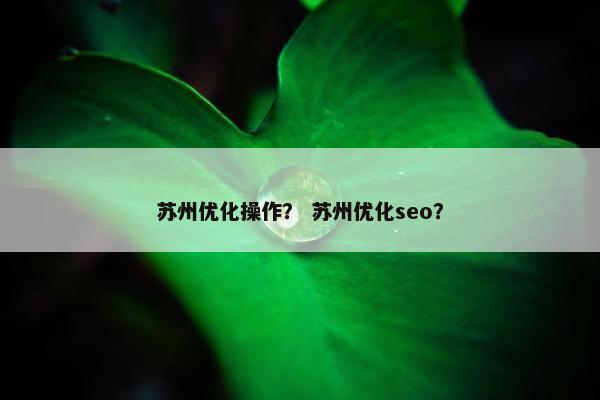 苏州优化操作？ 苏州优化seo？