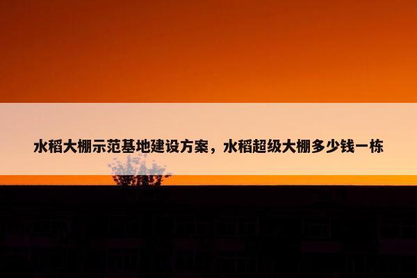 水稻大棚示范基地建设方案，水稻超级大棚多少钱一栋