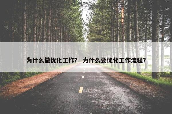 为什么做优化工作？ 为什么要优化工作流程？