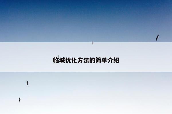 临城优化方法的简单介绍