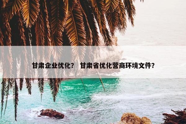 甘肃企业优化？ 甘肃省优化营商环境文件？
