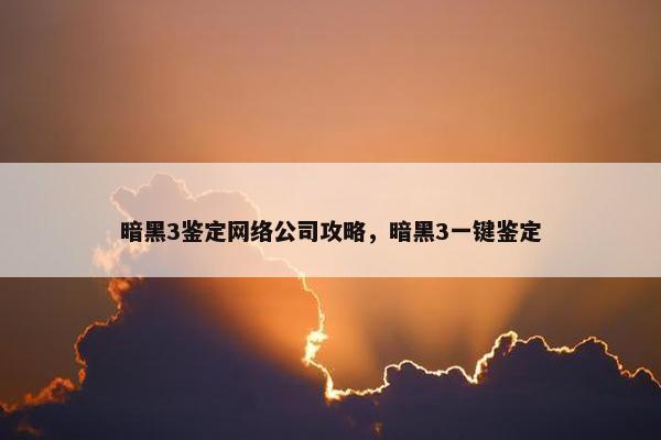 暗黑3鉴定网络公司攻略，暗黑3一键鉴定