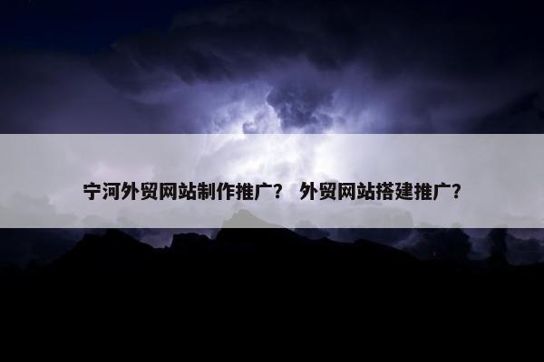 宁河外贸网站制作推广？ 外贸网站搭建推广？