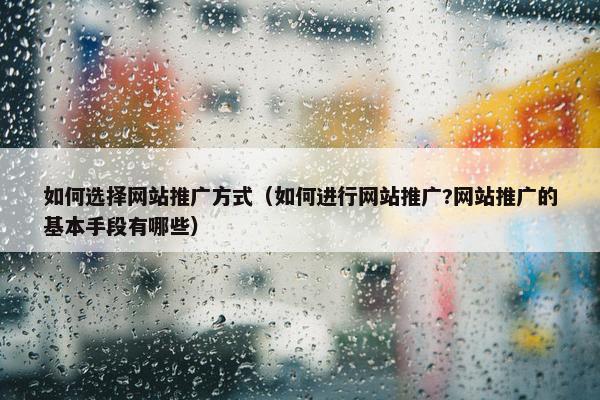 如何选择网站推广方式（如何进行网站推广?网站推广的基本手段有哪些）