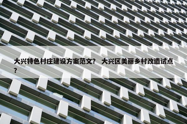 大兴特色村庄建设方案范文？ 大兴区美丽乡村改造试点？