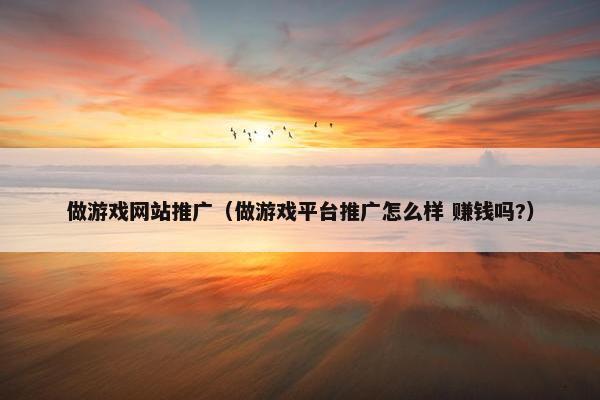 做游戏网站推广（做游戏平台推广怎么样 赚钱吗?）